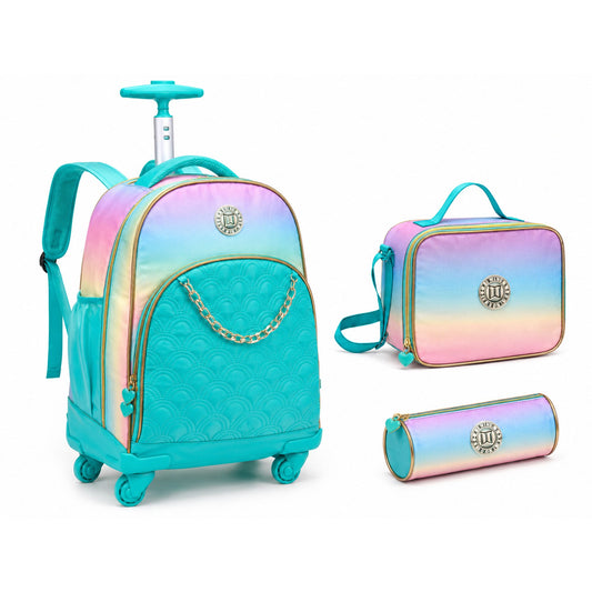 Twins Back To School Set 3 Pcs Trolley Backpack + Lunch bag + Pencil Pouch Blue || مجموعة العودة للمدرسة 3 قطع جنطة سحب 4 تواير و جنطة اكل و مقلمة ازرق