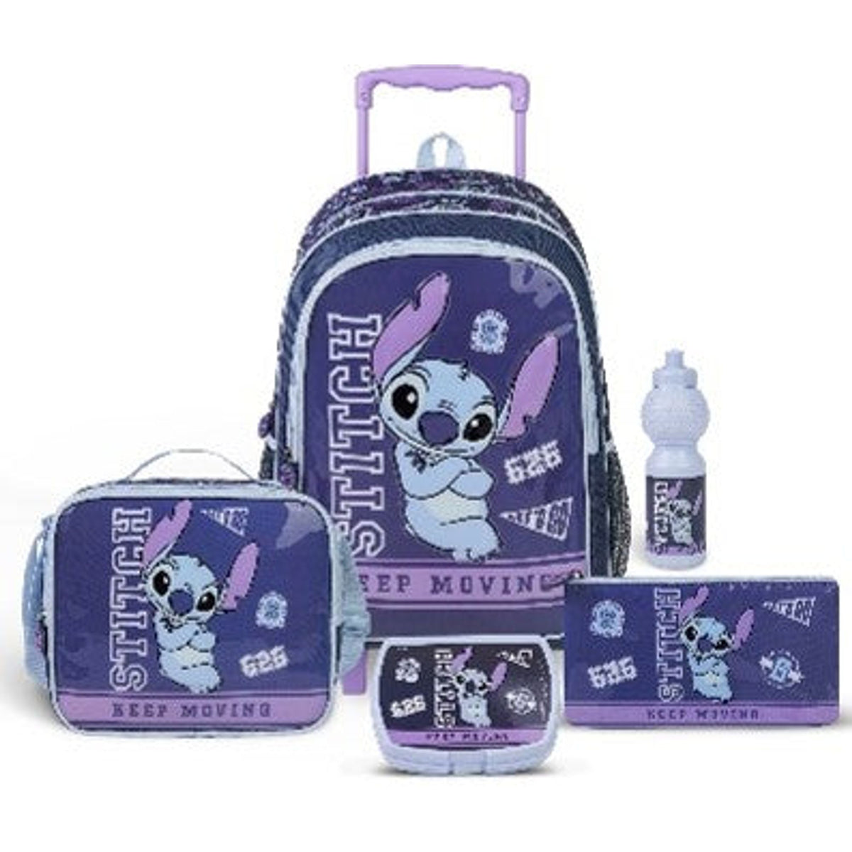 DISNEY STITCH KEEP MOVING 5 IN 1 TROLLEY SET  18" || طقم شنطة تروللي ديزني ستيتش كيب موفينج ٥ في ١، ١٨ إنش