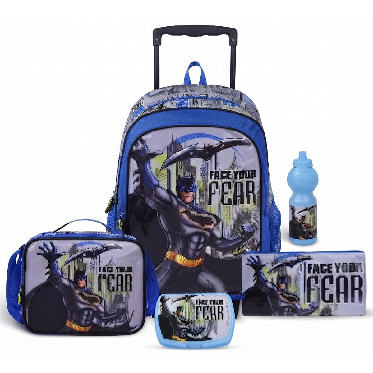 WB BATMAN FACE YOUR FEAR 5 IN 1 TROLLEY SET  18" ||  طقم شنطة تروللي دبليو بي باتمان، واجه خوفك 5 في 1، 18 إنش