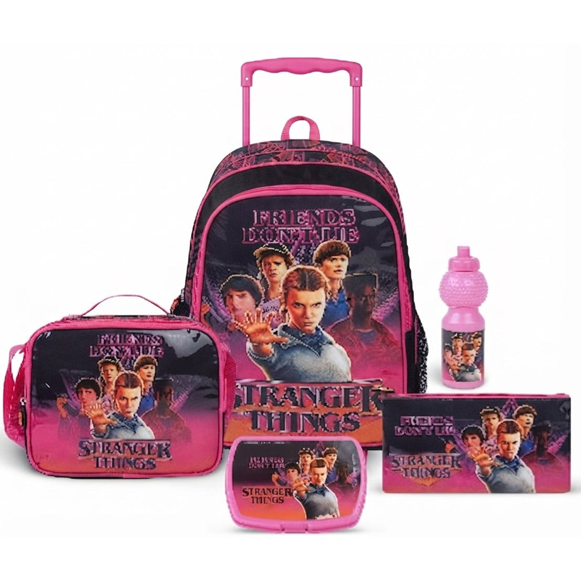 NETFLIX STRANGER THINGS FRIENDSHIP 5 IN 1 SET  18" || طقم شنطة تروللي مجموعة نتفليكس سترينجر ثينغز فريندشيب 5 في 1  ، 18 إنش