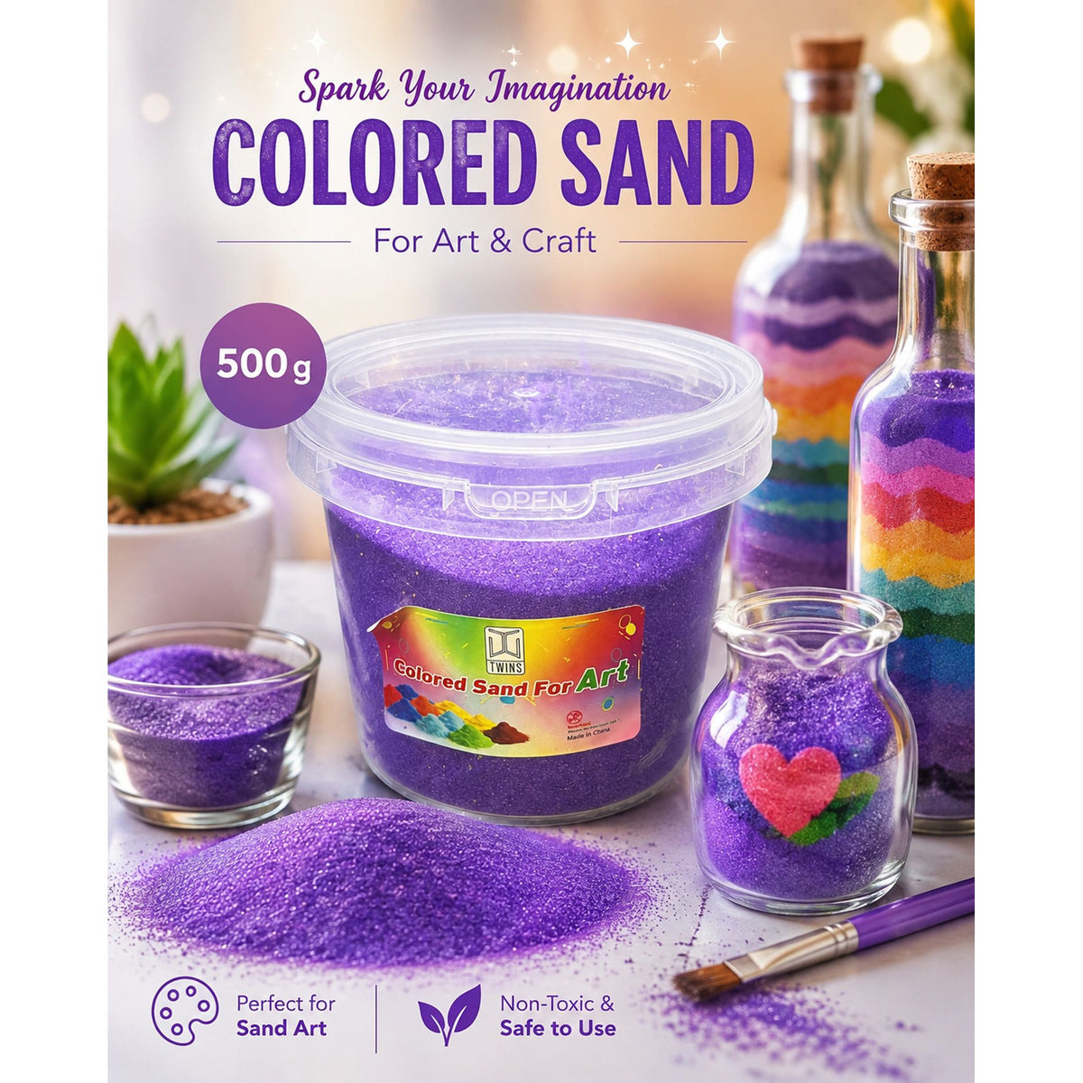 Twins Colored Sand 500g Purple || رمل ملون توينز 500 جرام بنفسجي