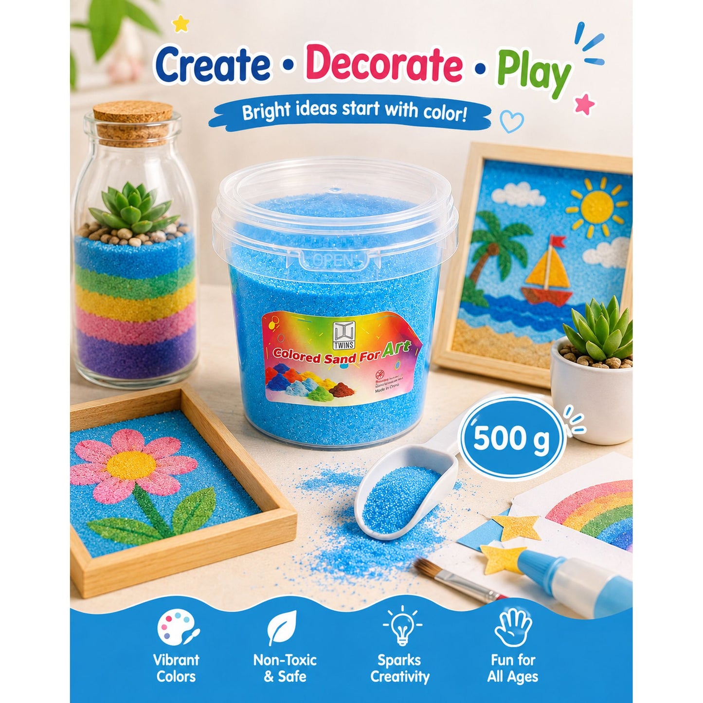 Twins Colored Sand 500g Blue || رمل ملون توينز 500 جرام ازرق