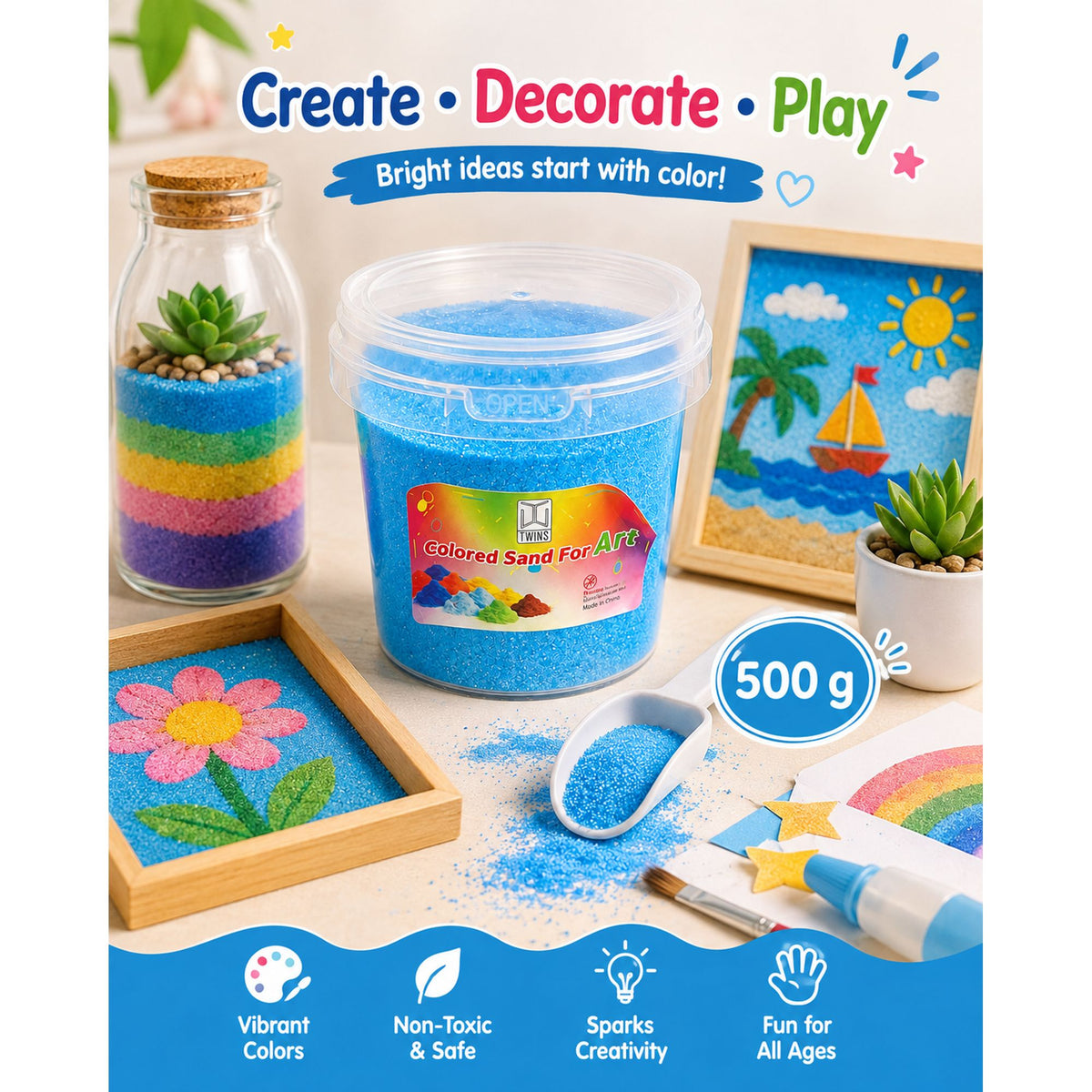 Twins Colored Sand 500g Blue || رمل ملون توينز 500 جرام ازرق