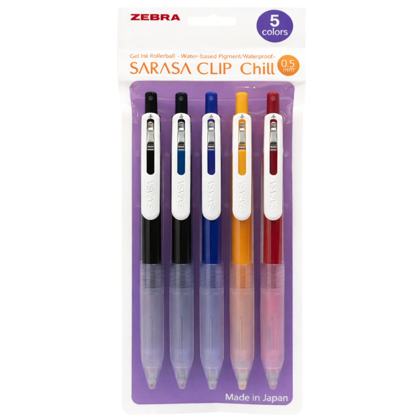 Zebra Sarasa Clip Chill 0.5 Tip 5 Pens Pack || لاكيت اقلام حبر زيبرا ساراسا كليب 0.5 عدد 5 قلم