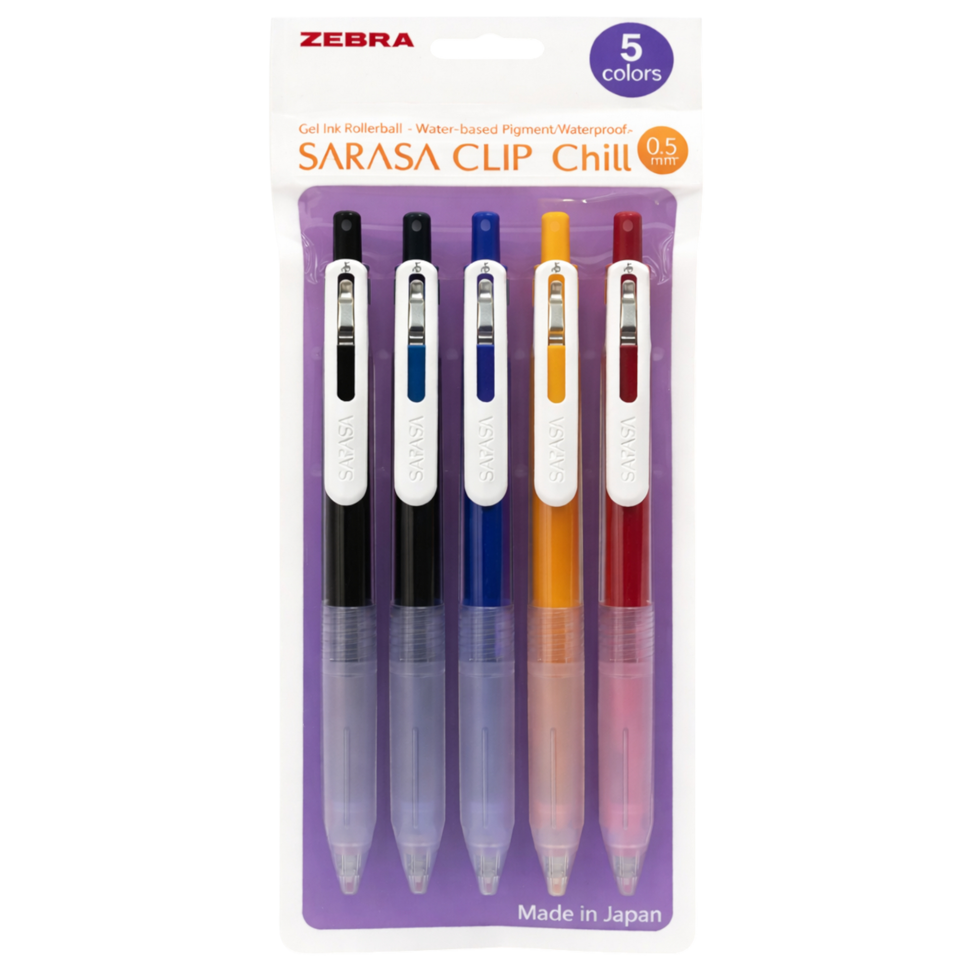 Zebra Sarasa Clip Chill 0.5 Tip 5 Pens Pack || لاكيت اقلام حبر زيبرا ساراسا كليب 0.5 عدد 5 قلم