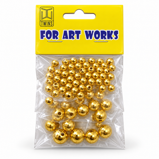 TWINS Metallic Gold Round Craft Beads - Mixed Sizes || خرز توينز دائري ذهبي معدني مقاسات متنوعة