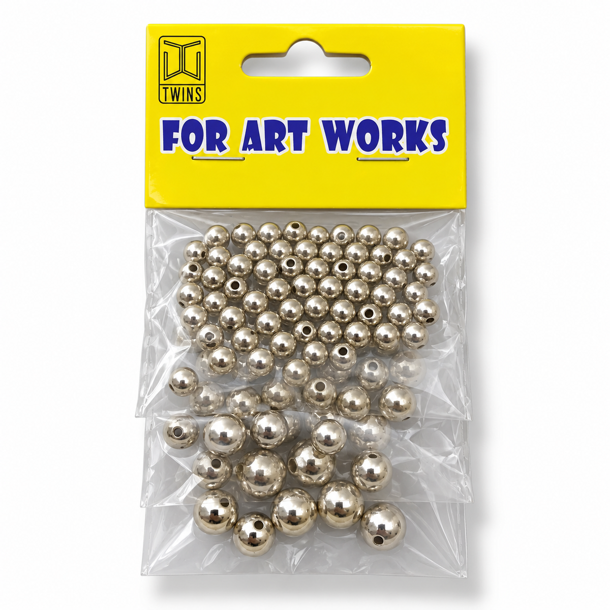 TWINS Metallic Silver Round Craft Beads - Mixed Sizes || خرز توينز دائري فضي معدني مقاسات متنوعة