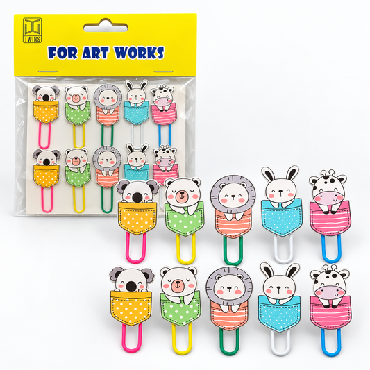 TWINS Cute Animal Pocket Paper Clips - 10 Pack || مشابك ورق توينز حيوانات لطيفة داخل جيوب - 10 قطع