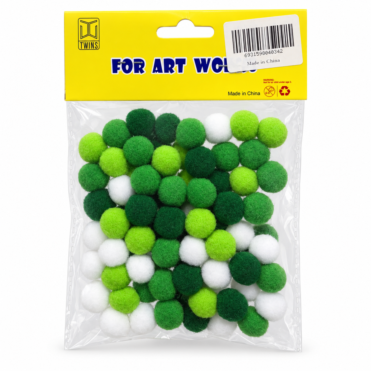 Twins Pom Poms Green & White Mini || كرات بوم بوم أخضر وأبيض صغيرة توينز