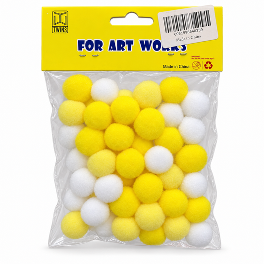 Twins Pom Poms Yellow & White Mini || كرات بوم بوم أصفر وأبيض صغيرة توينز