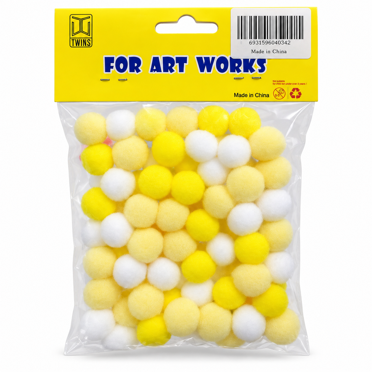 Twins Pom Poms Yellow & White || كرات بوم بوم أصفر وأبيض توينز