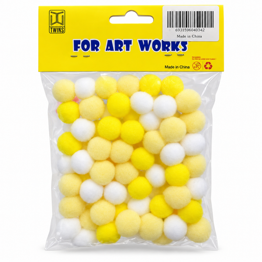 Twins Pom Poms Yellow & White || كرات بوم بوم أصفر وأبيض توينز