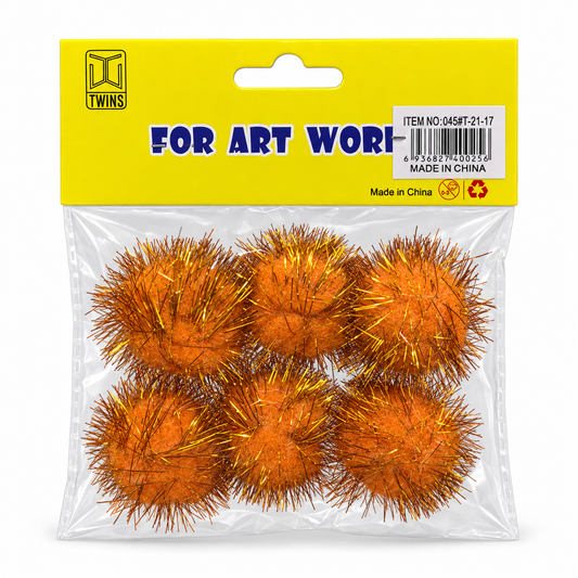 Twins Tinsel Pom Poms Orange || كرات بوم بوم لامعة برتقالية توينز