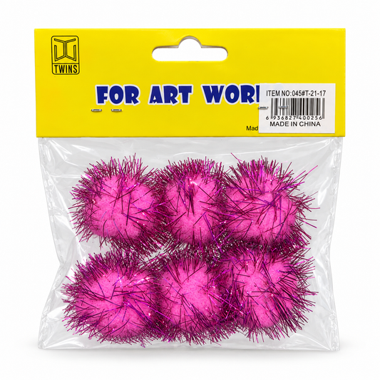 Twins Tinsel Pom Poms Pink || كرات بوم بوم لامعة وردية توينز