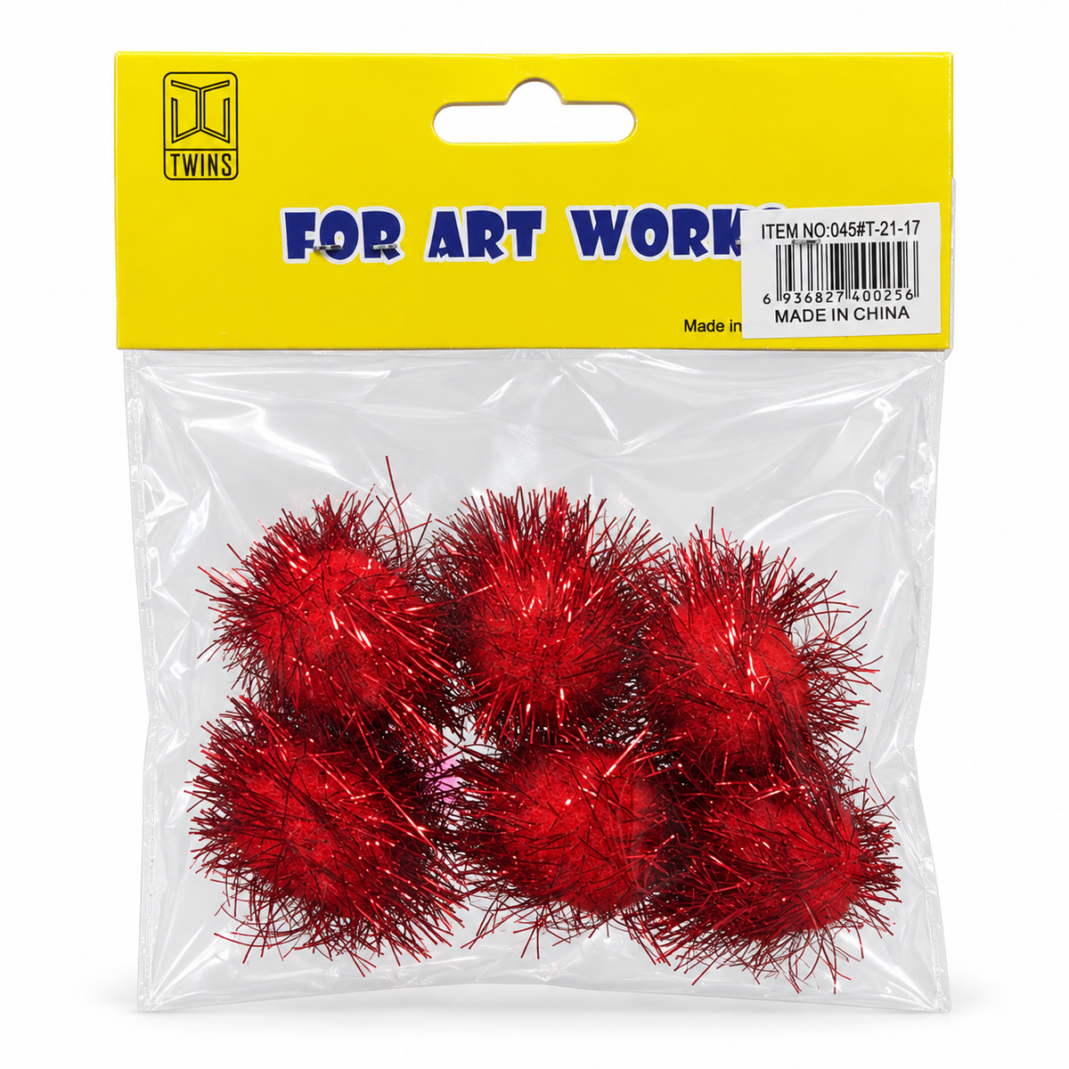 Twins Tinsel Pom Poms Red || كرات بوم بوم لامعة حمراء توينز