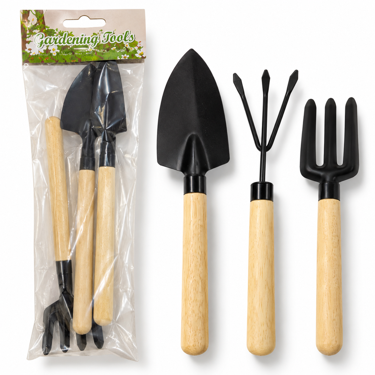 3 Piece Garden Hand Tools Set with Wooden Handles || طقم أدوات زراعة يدوية 3 قطع بمقابض خشبية