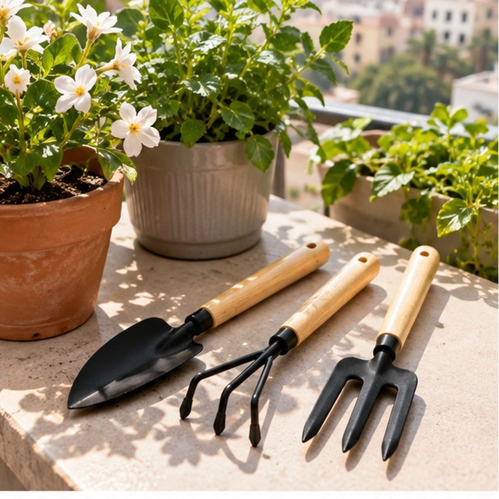 3 Piece Garden Hand Tools Set with Wooden Handles || طقم أدوات زراعة يدوية 3 قطع بمقابض خشبية