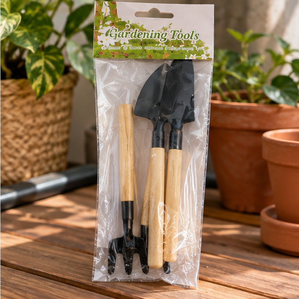3 Piece Garden Hand Tools Set with Wooden Handles || طقم أدوات زراعة يدوية 3 قطع بمقابض خشبية