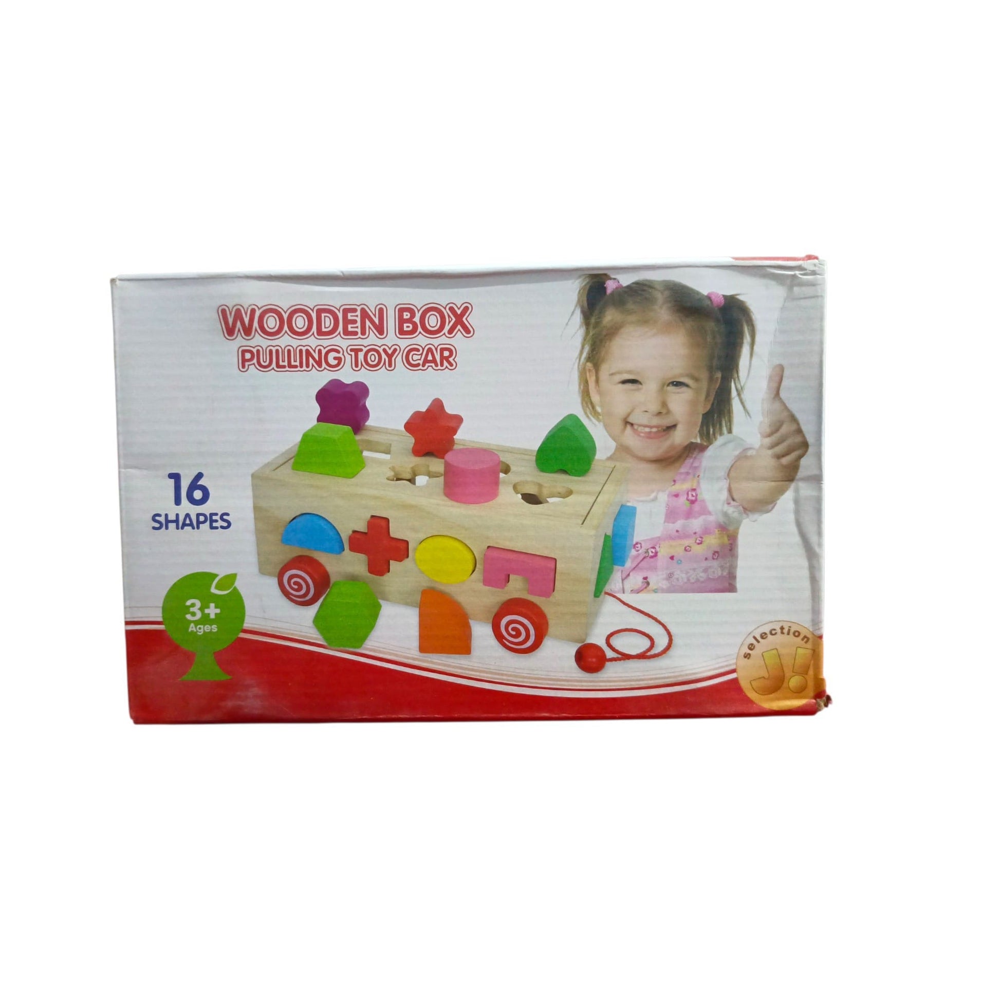Wooden Box Pulling Toy Car with 16 Shapes