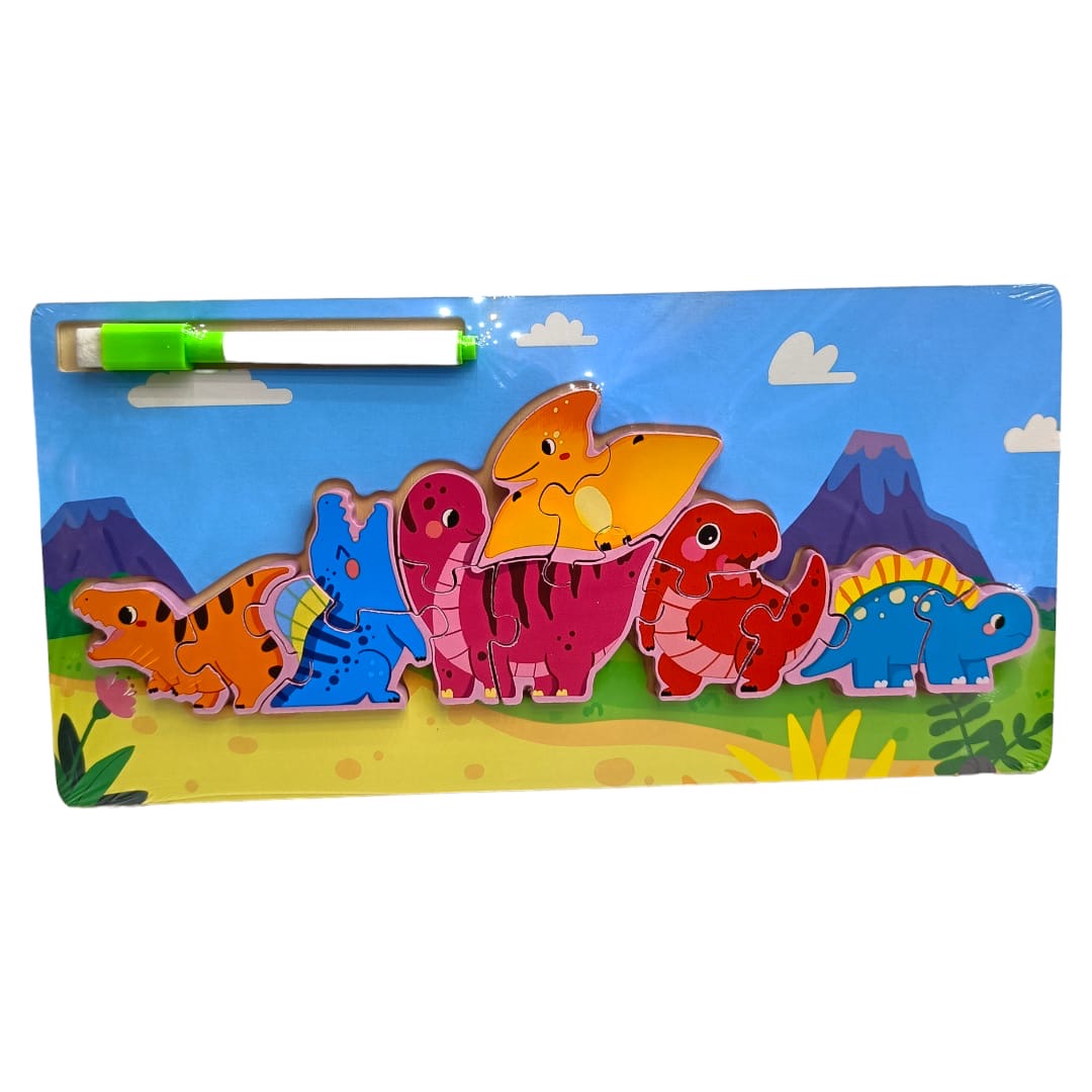 Dinosaur Family Wooden Puzzle 7 Pieces with Marker