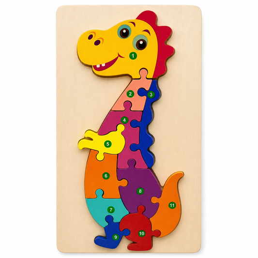 Wooden dinosaur puzzle 11 pieces clean ecommerce image