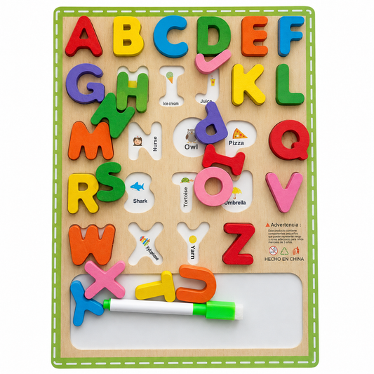 Wooden English alphabet whiteboard puzzle clean ecommerce image