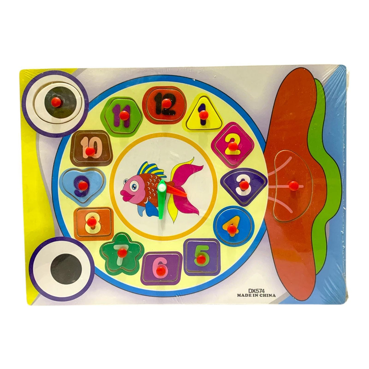 Wooden fish learning clock puzzle with 12 removable numbers