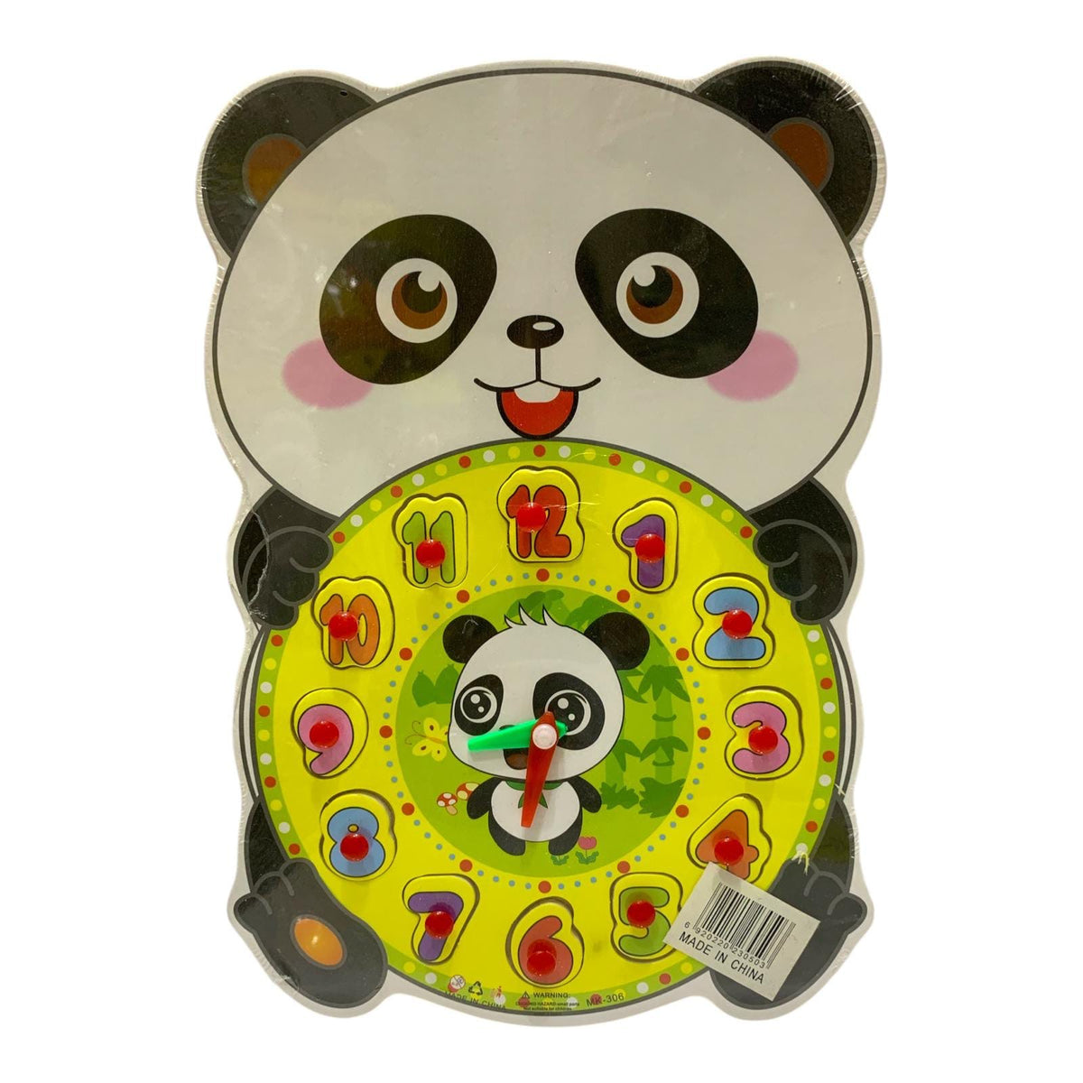 Wooden panda clock puzzle with 12 removable number pieces