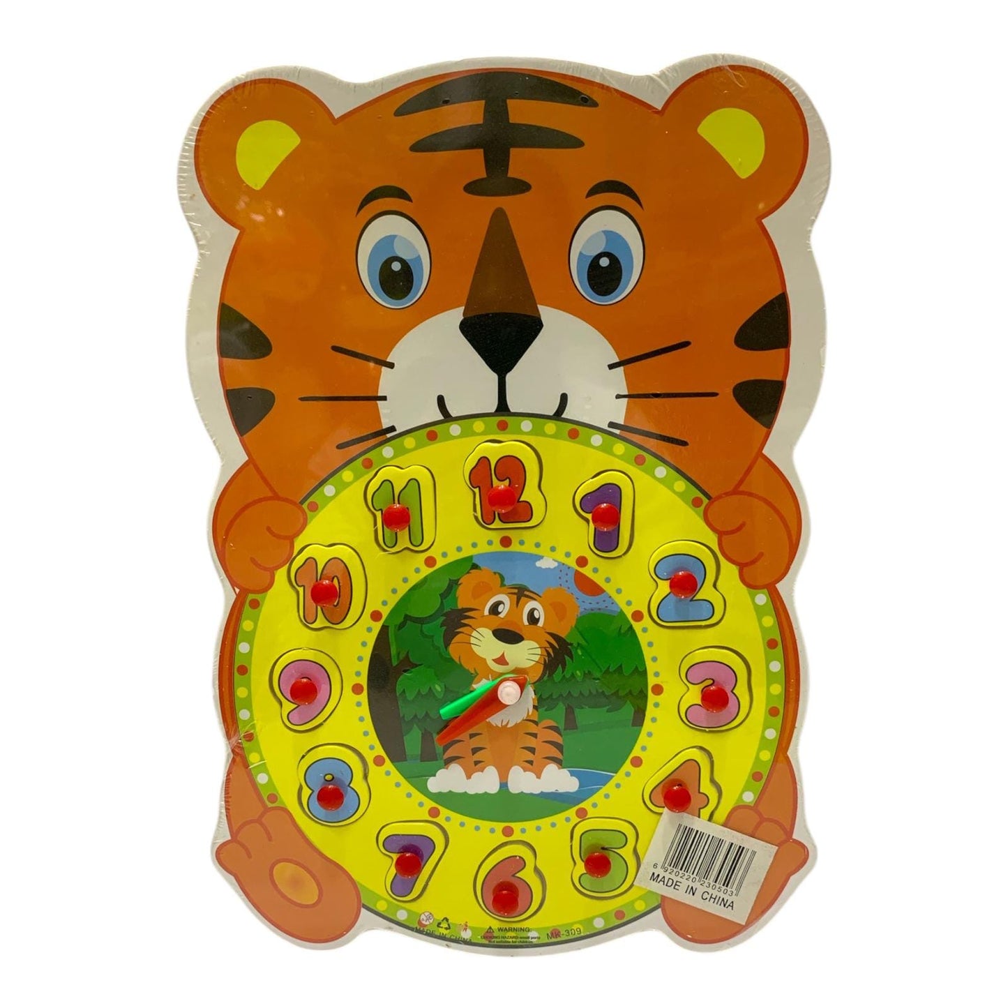 Wooden tiger clock puzzle with 12 removable number pieces