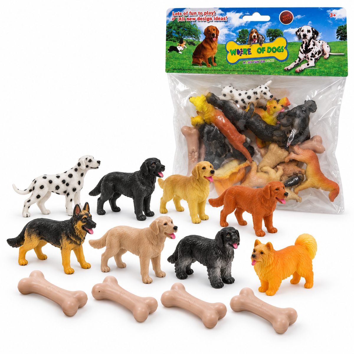 World of Dogs toy figures set with bones