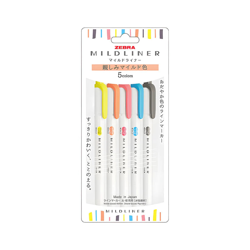 Zebra Mildliner Highlighter Set of 5 Friendly Mild Colors || زيبرا  مجموعة أقلام تحديد فوسفوري ميلد لاينر 5 ألوان هادئة