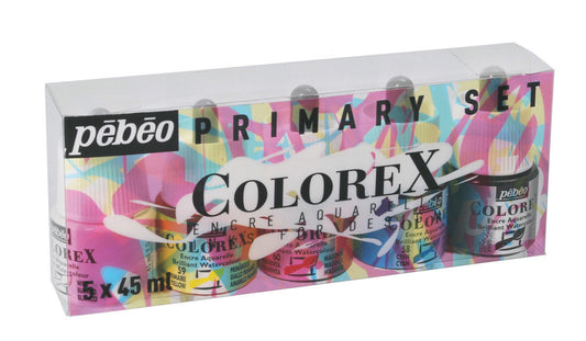 Pebeo COLOREX BOX OF 5 ASSORTED 45 ML BOTTLES || طقم احبار مائية بيبيو كولوريكس 5 لون حجم 45 مل