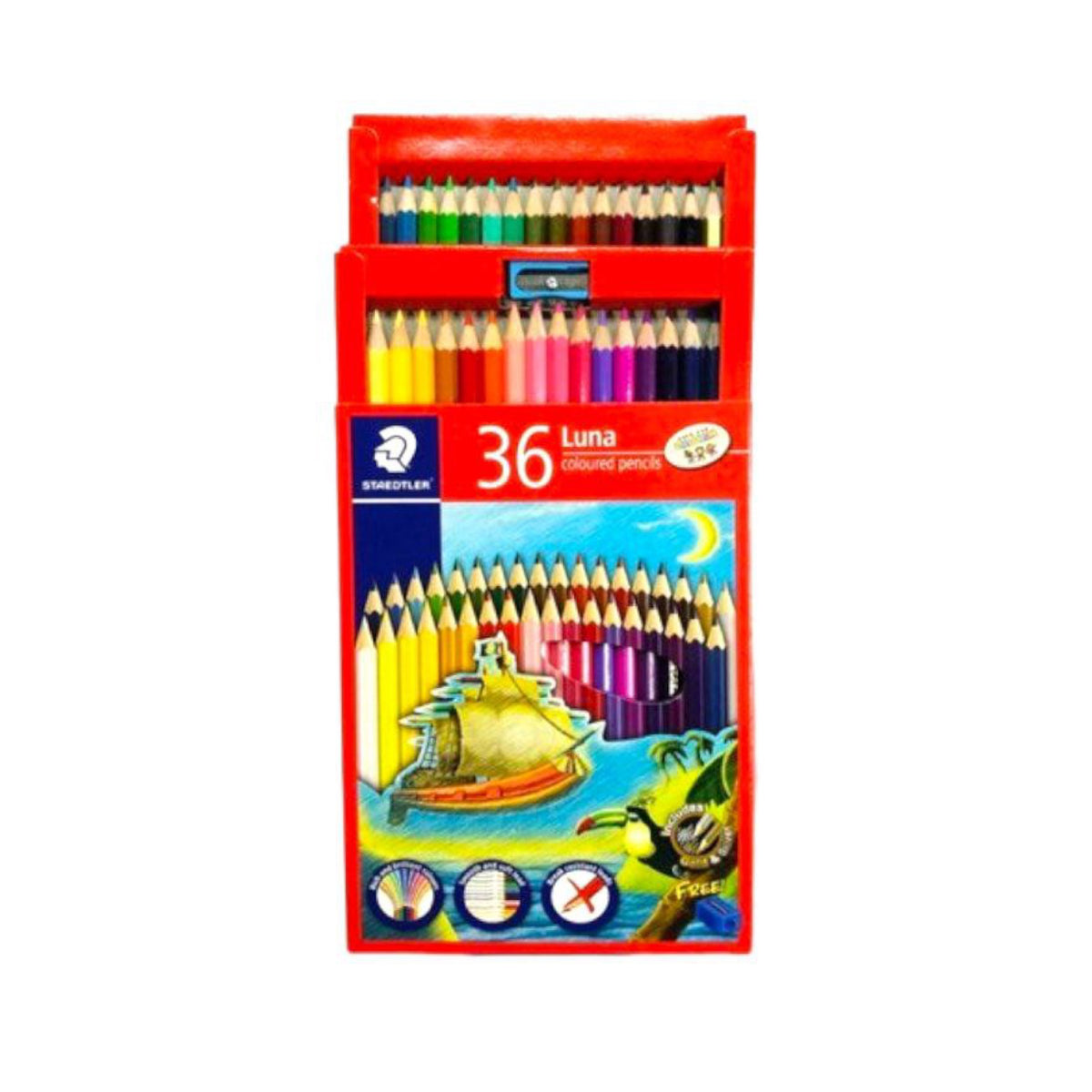 Staedtler Luna colored pencils 36 Colors || الوان خشبية ستدلر علبة كرتون الاصدار الاحمر 36 لون