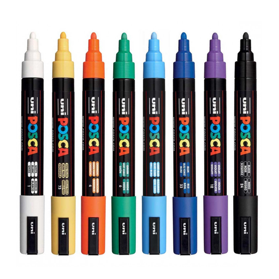Posca Marker PC-5M (1.8 - 2.5 ) 8 Colors || الوان بوسكا سماكه ( 1.8 - 2.5 ) 8 لون