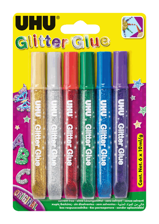 UHU Gliter Glue || صمغ يوهو اصابع قلتر 6 الوان