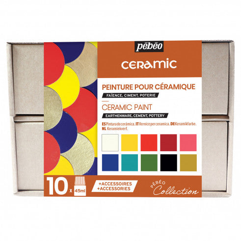 Pebeo Ceramic Collection Box 10 Colors || مجموعه الوان سيراميك بيبيو 10 لون مع ادوات