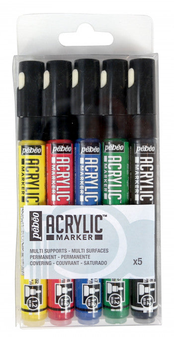 Pebeo Acrylic Marker Set 5 Primary Colors || مجموعه اقلام اكريليك بيبيو 5 الوان اساسية
