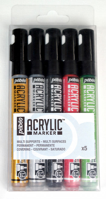 Pebeo Acrylic Marker Set 5 Precious Colors || مجموعه اقلام اكريليك بيبيو 5 الوان ميتاليك