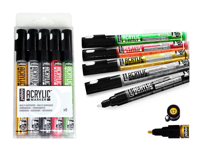 Pebeo Acrylic Marker Set 5 Precoius Colors