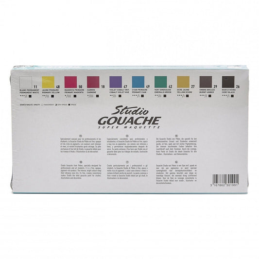 Pebeo Studio Gouache Paint Set 10 x 20ml || الوان قواش بيبيو 10 الوان + فرشاه