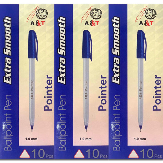 A&T Pointer Blue Pen 2 +1 || باكيج  اقلام حبر بوينتر ازرق ٣ باكيت