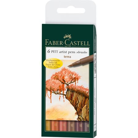 Faber Castell 6 PITT Artist Pens Terra|| اقلام فيبر كاستل بت 6 الوان تيرا - مكتبة توصيل