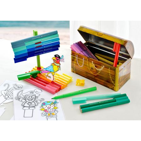 Faber Castell Connector felt tip pen treasure box 33 colors || صندوق كنز أقلام تلوين فيبر كاستل كونيكتور، 33 لونًا