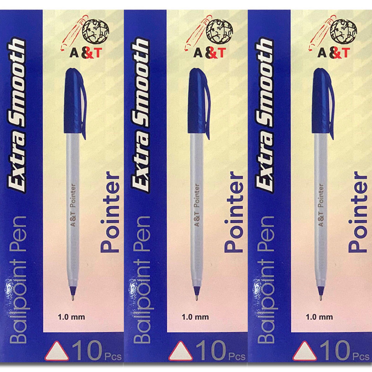 A&T Pointer Blue Pen 2 +1 || باكيج  اقلام حبر بوينتر ازرق ٣ باكيت