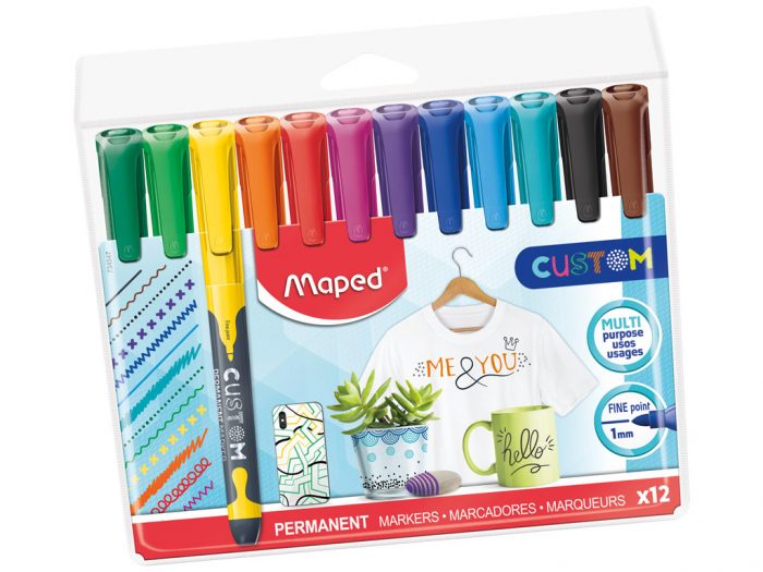 Maped Custom Permanent marker 12 Colors || اقلام ماركر ثابته ماركة مابد 12 لون