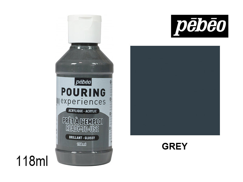 Pebeo Pouring Experience Acrylic Bright Grey || الوان اكريليك سكب بيبيو رمادي