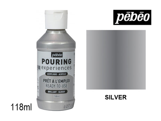 Pebeo Pouring Experience Acrylic Silver || الوان اكريليك سكب بيبيو فضي