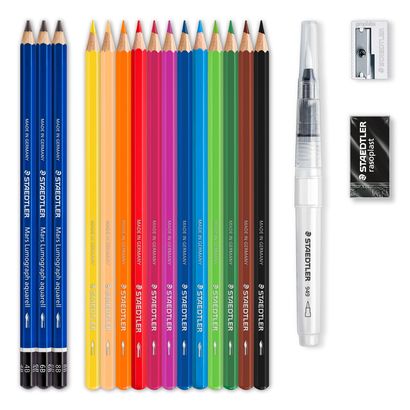 Staedtler Watercolor Set || مجموعة الوان ستدلر خشبيه مائيه 18 قطعه