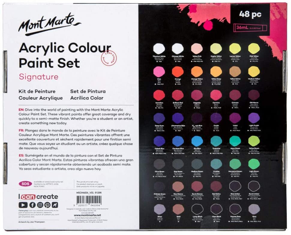 mont mart acrylic color set 48 colors 36 ml