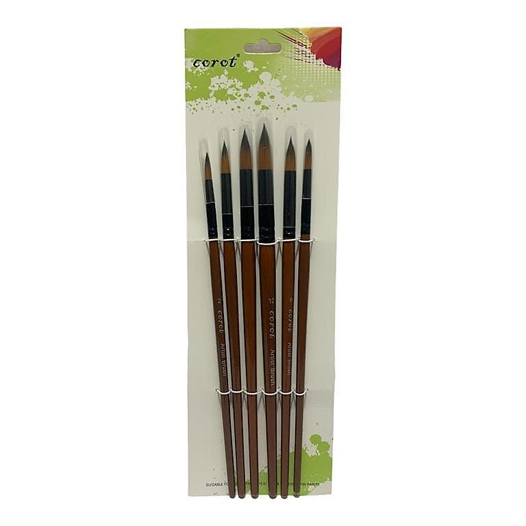 Corot Artist Brush 6 Pcs Brown Color Round Tip || فرش فن و رسم كوروت لون بني عدد 6 حبة راس مدور
